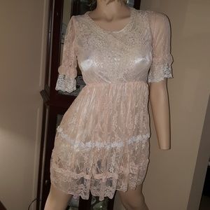 Lolita dress 36" Chest peach lace petite New
